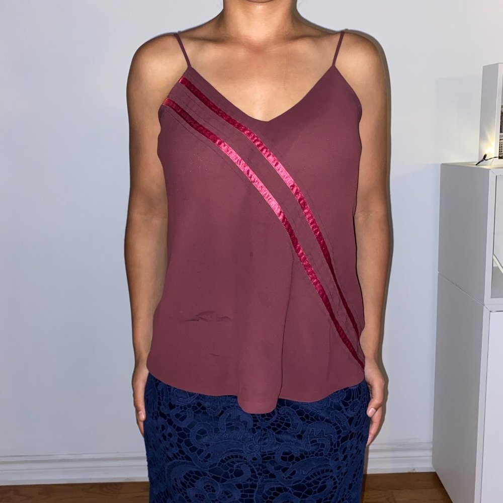 Burgundy camisole with pink diagonal stripe